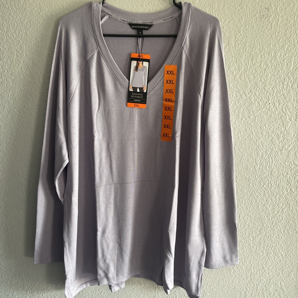 Banana Republic Womens XXL V-Neck Raglan Long Sleeve Top Lavender Purple NWT